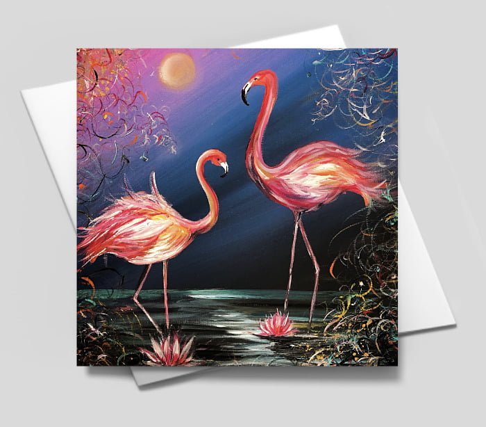 Flamingo Fiesta - Blank greetings card with envelope