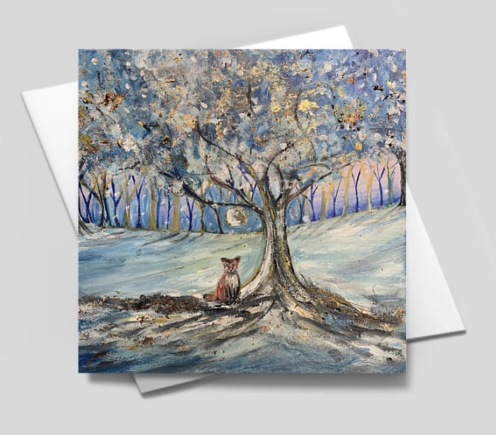 Fox in the Moonlight - Blank greetings card with envelope