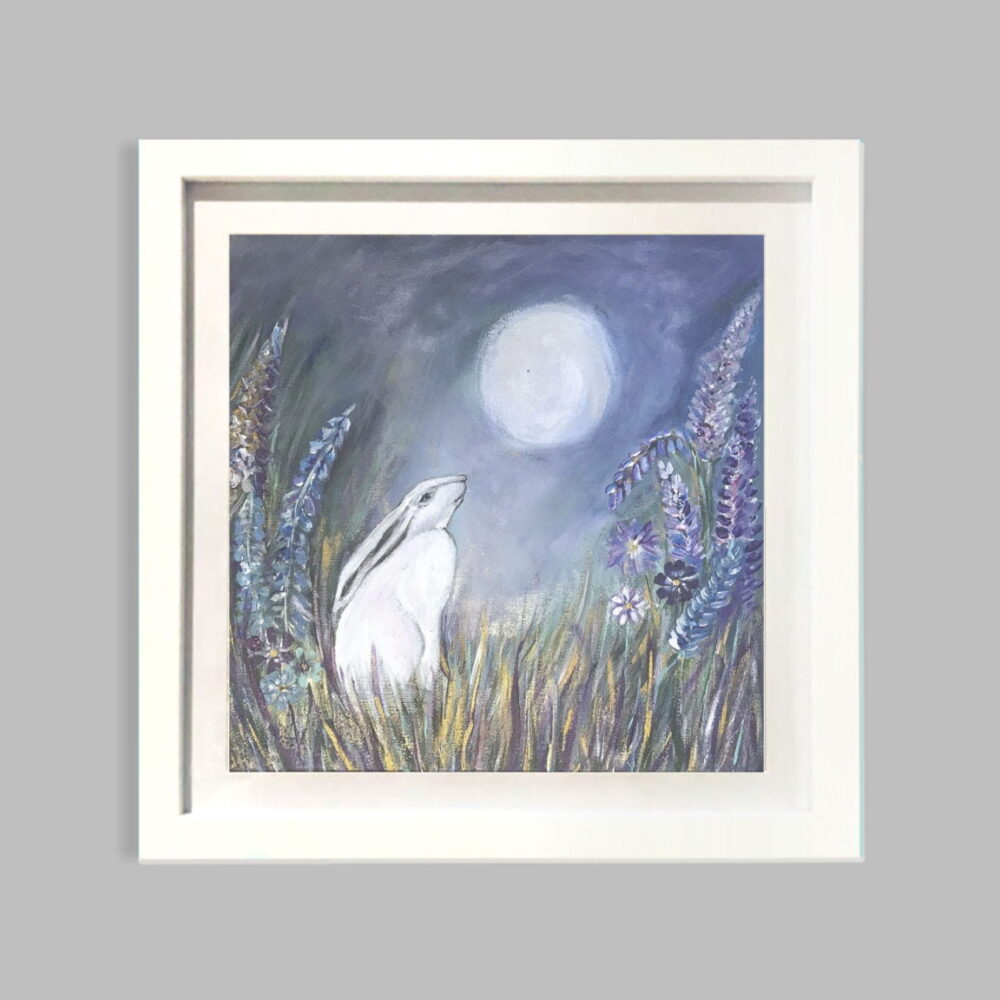 ramed Print Mock Up Moongazing Hare Print