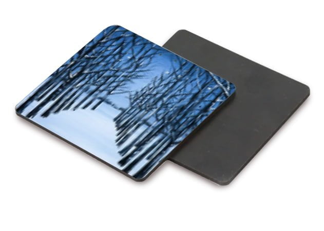 Front:back mock up Snow Clad Trees coaster